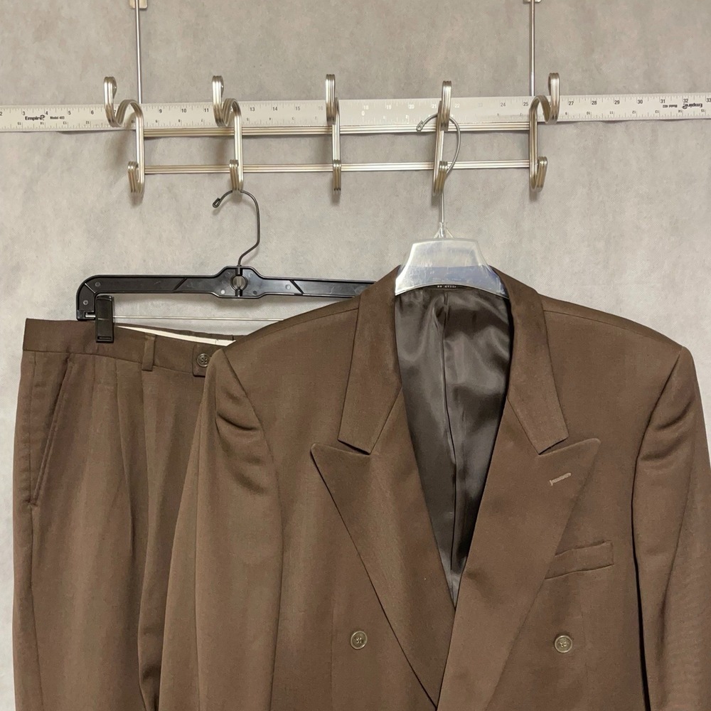 Paulo Solari Suit Men 42L Brown Athletic Fit Double Breasted Wool 34X32 P Luxury
